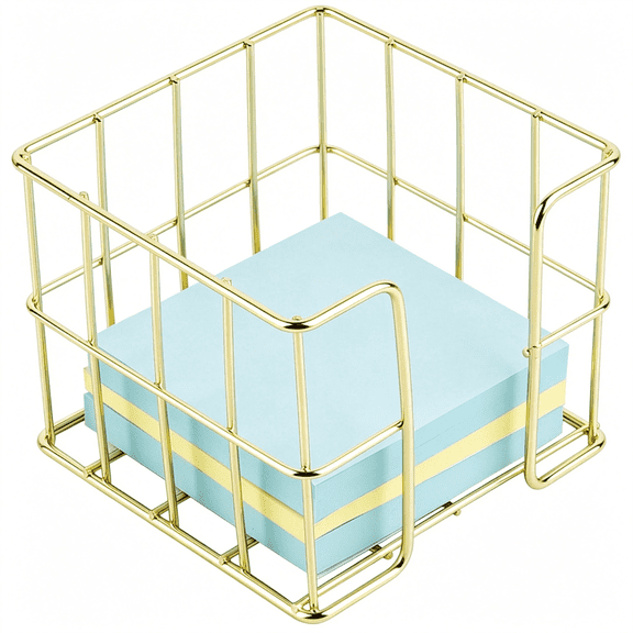 CCOCC Gold Sticky Note Holder for Desk,3X3 Metal Wire Memo Pad Dispenser,Cute Square Post Note Cube Organizer,Office Desk Accessories for Women(3.74 Inch)