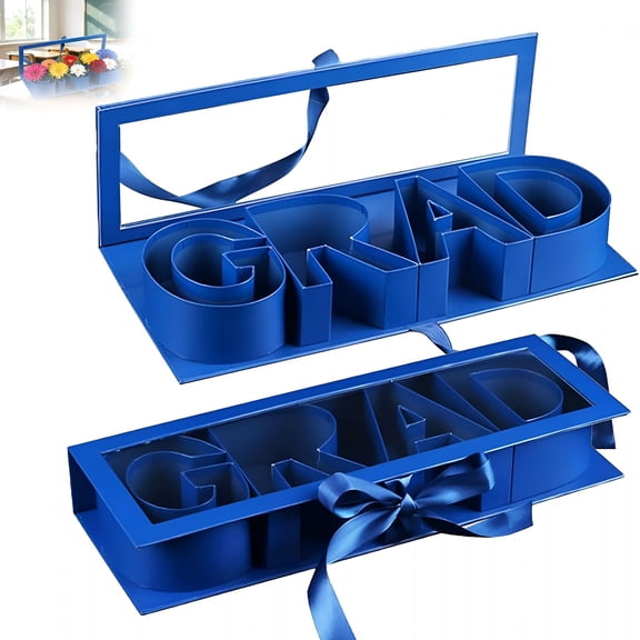 CCOCC Graduation Gift Box,Grad Letter Shaped Fillable Cardboard Box for Candies and Flowers,Grad Letters Tray Boxes for Graduation Birthday Class Party Supplies (Blue)