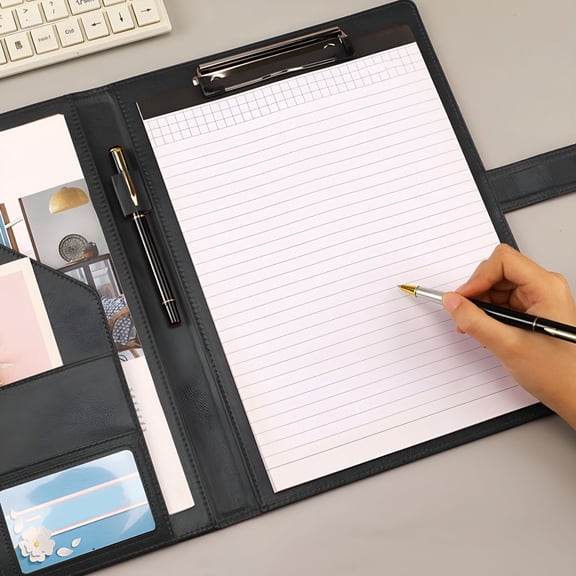 CCOCC Grain Leather Portfolio Binder,Leather Padfolio Business Resume Legal Pad Notebook Binder for A4/Pad,Writing Pad for Business School Office,Black