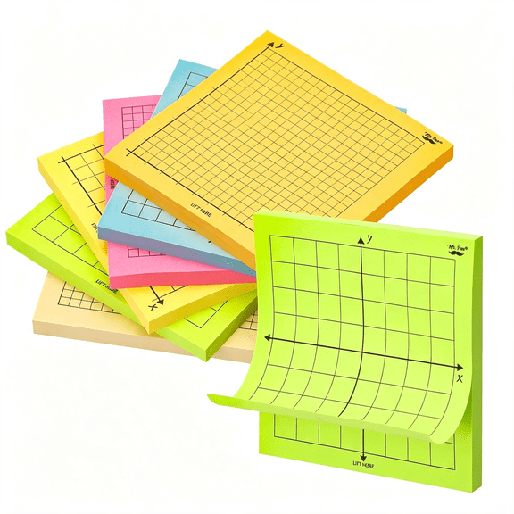 CCOCC Graph Sticky Notes,3X3" ,6 Pads,50 Sheets/Pad,300 Sheets|6 Grid Designs,Bright Colors,Square Graph Paper Notes,Grid Sticky Note Pads for Math,Study,Journals,Planners