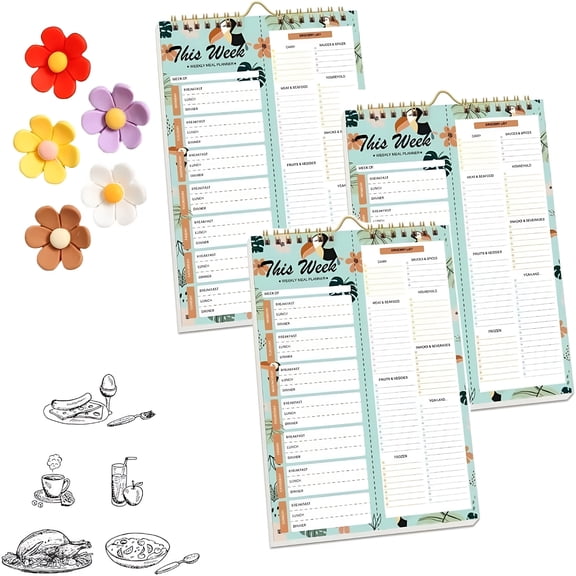 CCOCC Handmade Bound Weekly Detachable Diet Plan Sheet,52 Sheets Double Helix Tear-Off Meal Planner And Grocery List,Food/Menu Organizer Notepad for Weekly to Do List,Notes And Schedule