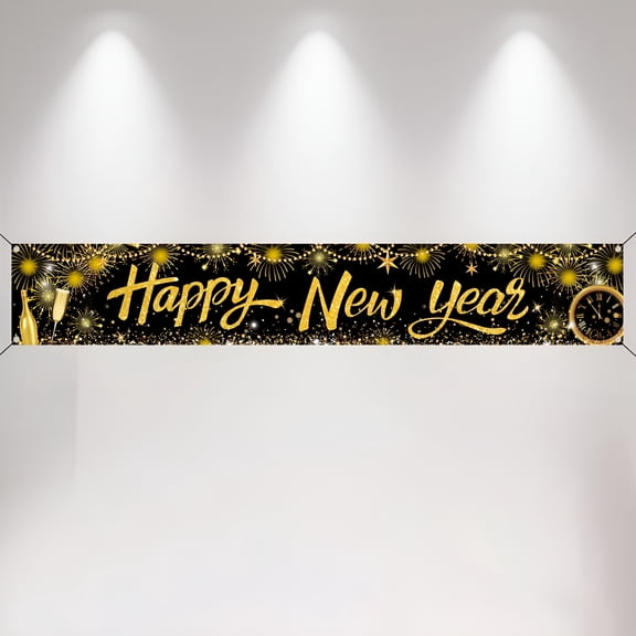 CCOCC Happy New Year Banner New Years Eve Party Supplies 2026 Large Hanging Fabric New Year Sign Poster Background Garland for Party Favors 118" X 19.68" Design 4
