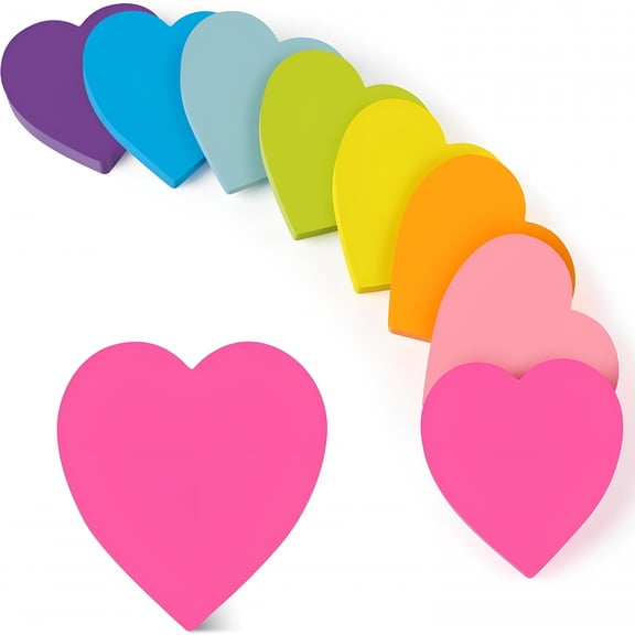 CCOCC Heart Sticky Notes 3x3 in, 8 Pads, Super Cute Bright Color Strong Adhesive Post, Clean Removal, 82 Sheets/pad