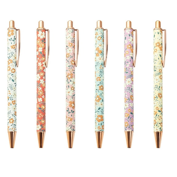 CCOCC High-quality Ink Pen 6pcs Ballpoint Pen Floral Pattern Signing Pen Smooth Writing Press Type Stationery Pen