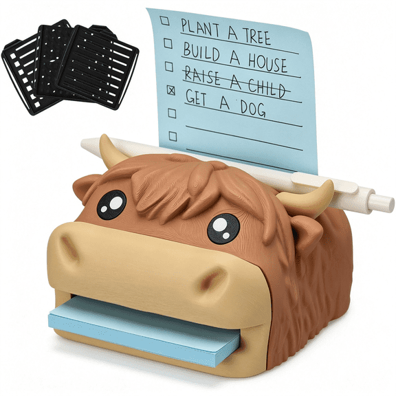 CCOCC Highland Cow Sticky Note Holder,4-In-1 Desk Organizer with Pen Rest and Photo Slot,Cute Desk Accessories,Memo Dispenser Gift