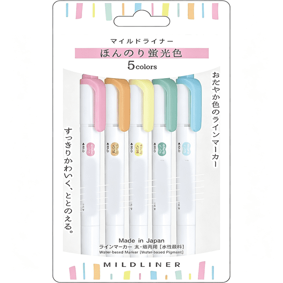 CCOCC Highlighter,Mildliner,Faint Fluorescent Colors,5 Colors Highlighters Pastel