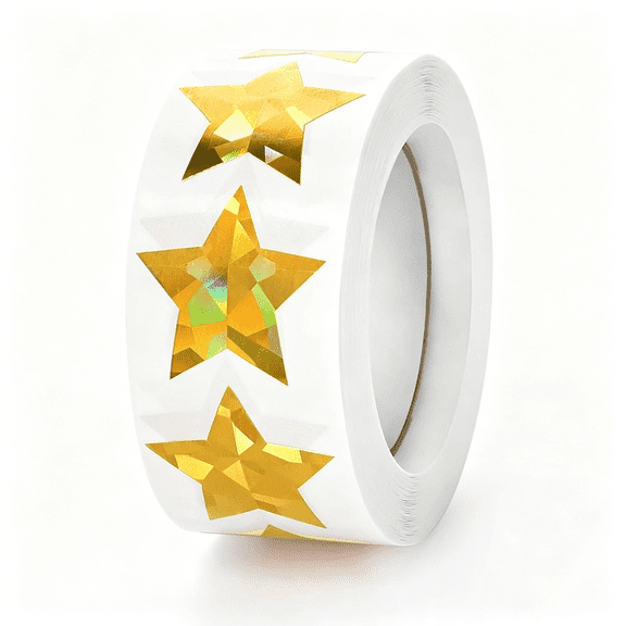 CCOCC Holographic Gold Star Stickers,500 Pcs 1 Inch Self Adhesive Metallic Glitter Foil Stickers Sparkly Star Sticker Reward Behavior Chart Labels for Kids Students Teachers Supplies