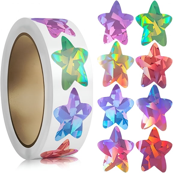 CCOCC Holographic Star Stickers Roll, 1 Inch, 500 Count, Iridescent Rainbow Colors
