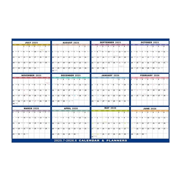 CCOCC Home Decor - Fiscal/Academic Split Year July 2025 to 2026 Horizontal 12 Month Wall Calendar 35" X 23" Dry & Erasable with Year Planner Area. with Tip Marker and Eraser White,Calendar X1