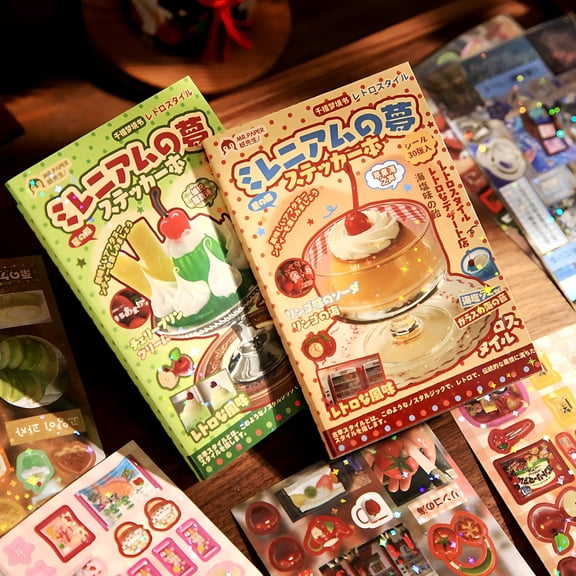 CCOCC Japanese Kawaii Sticker Book 2 Pack, Die-Cut Cute Food & Manga Style Aesthetic Stickers for Journaling, Scrapbooking, Planners, Junk Journal Supplies