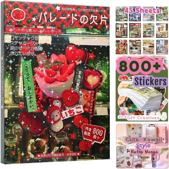 CCOCC Japanese Sticker Book - 45 Sheets,800+ Retro Manga Style Stickers for Scrapbooking,Journaling,Diy Crafts,Gifts & Cute Sticker Book for Adults