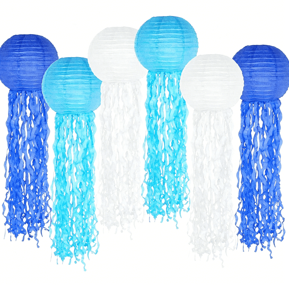 CCOCC Jellyfish Paper Lanterns 6 Pack, Mermaid Birthday Decorations, under the Sea Party, Baby Shower, Beach, Pool Party, Classroom, Bedroom Ocean Themed Hanging Decor