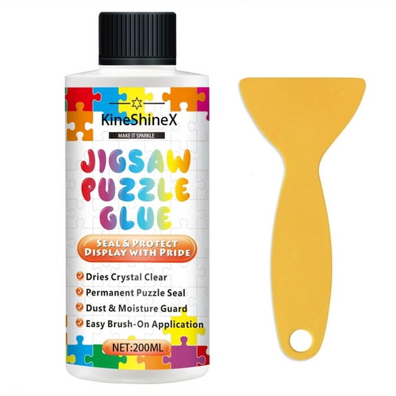 CCOCC Jigsaw Puzzle Glue with Scraper, 200ml Puzzle Glue Clear, Easily Preserves Finished Puzzles for 3000/4500/5000 Pieces, Non-Toxic Puzzles Sealer for Children and Adults