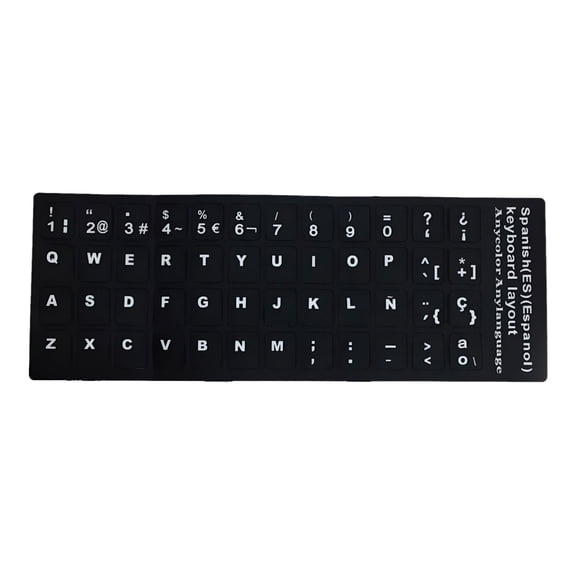 CCOCC Keyboard Alphabet Stickers Spanish Layout Black Background White Lettering Durable Laptop Keyboard Letters Replacement Stickers for PC Desktop Notebook Computer Office Home School Study