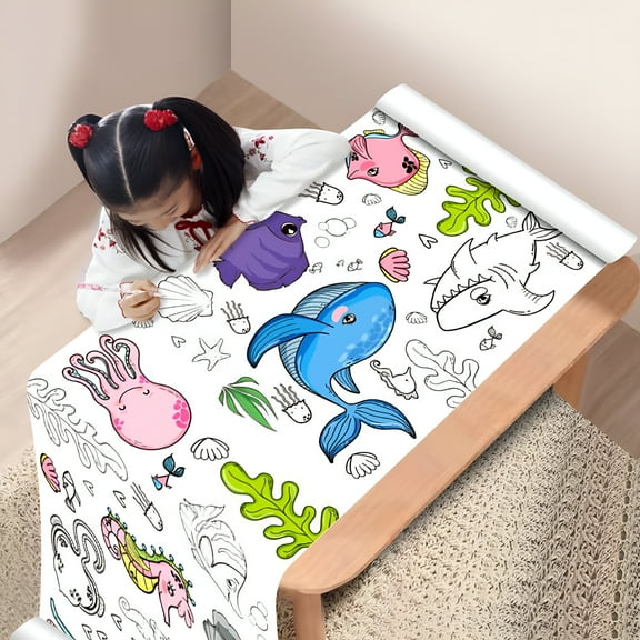 CCOCC Kids Coloring Tablecloth Children Graffiti Scroll Clear Print Children Graffiti Coloring Poster Animals Drawing Tablecloth for Parent Child Activities