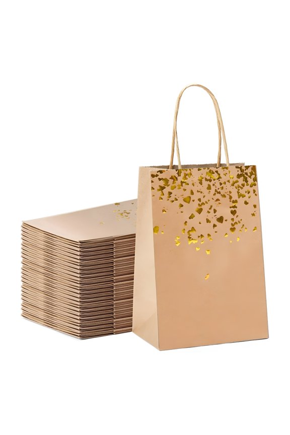 Kraft Paper Gift Bags 20 Pack Brown Recyclable Eco Friendly Thick Handle for Birthday Wedding Christmas Party Retail Shopping 20X16X8Cm