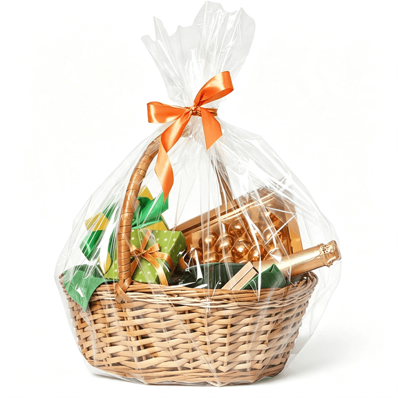 CCOCC Large Cellophane Wrap for Gift Baskets,18X30 Inches, 10 Pack | with Twist Ties, Cello Gift Bags for Gift Giving & Packaging Raffle Baskets, Easter, Baby Shower, Wedding, Wrapping Flowers
