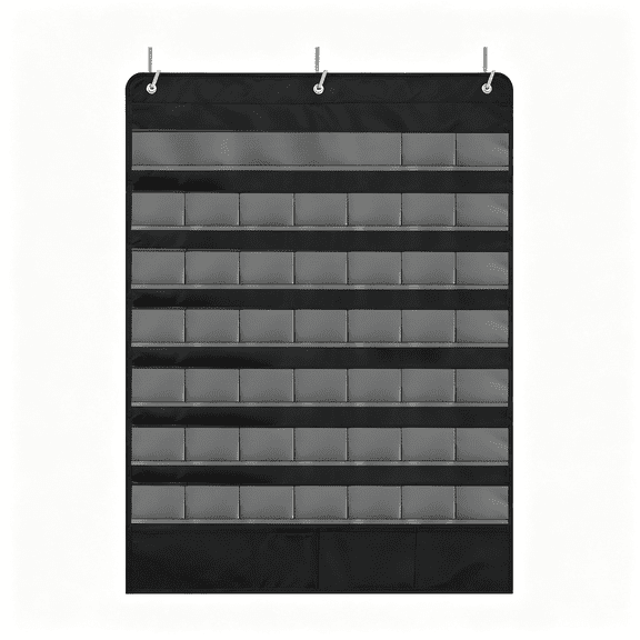 CCOCC Large Classroom Calendar Pocket Chart,45 Pockets Calendar Circle Time Board for Classroom,Preschool School for Kids with Clear Pockets and Hooks Wall Decor(Only Chart,Black)