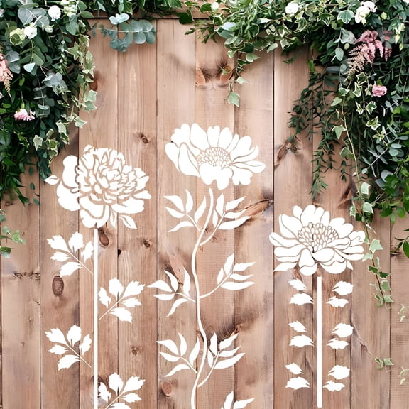 CCOCC Large Flower Stencils for Wood - Stencils for Painting on Walls,Giant Wall Stencils Large Flower Stencils for Wood Fence,Sunflower Peony Large Flower Stencils for Painting on Wood