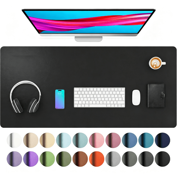 CCOCC Leather Desk Pad Protector,Mouse Pad,Office Desk Mat,Non-Slip Pu Leather Desk Blotter,Laptop Desk Pad,Waterproof Desk Writing Pad for Office and Home(Black,36"X17")