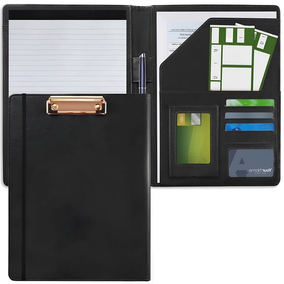 CCOCC Leather Portfolio Binder Padfolio with Clipboard and Pockets - A4 Letter Size Document Organizer Folder for Business Meetings, Interviews, and Resume Presentation - Black