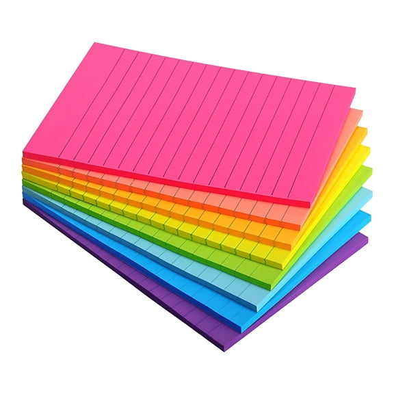 CCOCC Lined Sticky Notes 4X6 in Bright Ruled Post Stickies Colorful Super Sticking Power Memo Pads Strong Adhesive 6 Pads/Pack 45 Sheets/pad Large Notes Lined 6x8