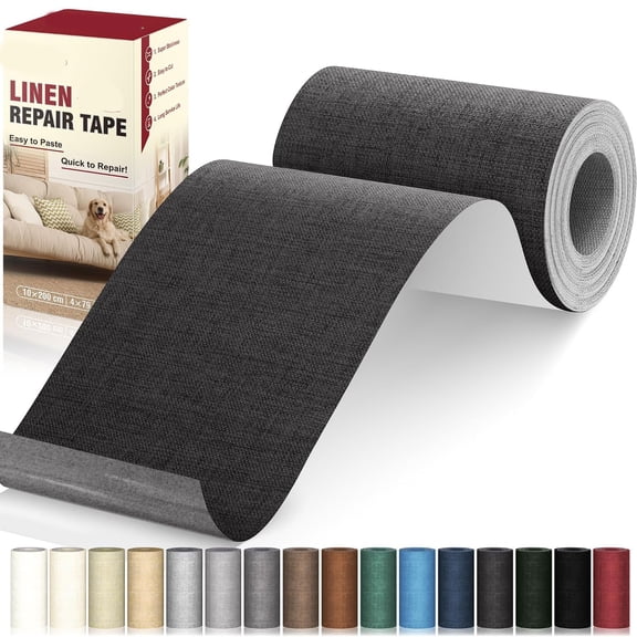 CCOCC Linen Repair Tape 4X79 Inch, Self Adhesive Linen Fabric Tape, Linen Fabric Patch Tape Kit, Fabric Repair Tape for Sofas, Headboards, Chairs, Curtains - Black Grey