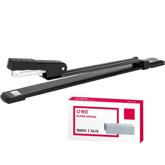 CCOCC Long Arm Stapler,Stapler Long Arm Full Strip with 300 Mm Reach 25 Sheets Capacity Heavy Duty Home Office Desk Stationery Craft Black Come with 1000 Staples Stapler for Classroom
