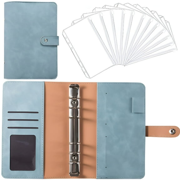 CCOCC Loose Leaf Personal Planner Binder,A6 Leather Notebook with 12 Loose-Leaf Zipper Pockets,Bill Change Storage Book