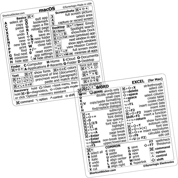 CCOCC Mac Os (M + Word/Excel (For Mac) Quick Reference Keyboard Shortcut Stickers - for Macbook Air/Pro/Imac/Mac/Mini Laptop Stickers (Clear, 1 Set)