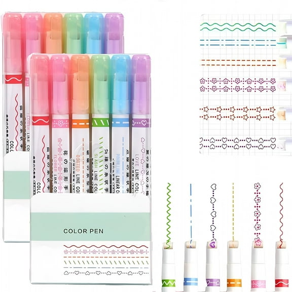 CCOCC Magic Border Pen,Curve Highlighter Pens Set,Fun Pens Different Shapes,6 Color Curve Pens Highlighters Markers,Magic Changing Color Markers