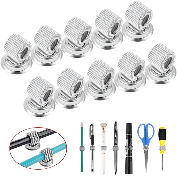 CCOCC Magnetic Pen Holder 10 Pcs Stainless Steel Pen Holder Clips Pen Stand Organizer Pen Holder Clip Sticker With Adjustable Spring Buckle For Fridge And Whiteboard