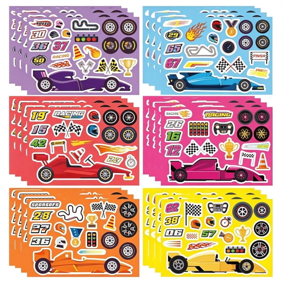 CCOCC Make Your Own Race Car Stickers, Sporty Racing Car Stickers for Kids | 24 Sheets Racing Gifts Party Favors Supplies, Classroom Teacher Reward Educational Toy Art Craft, Birthday Gift