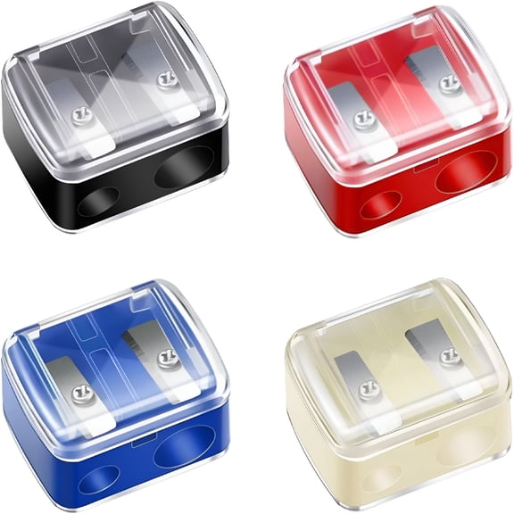 CCOCC Makeup Pencil Sharpener,4 Pack Dual Hole Cosmetic Pencil Sharpener for Lip Liner Eyeliner and Brow Pencils,Cosmetic Manual Tools for Women and Makeup Artists,Stainless Steel Blades