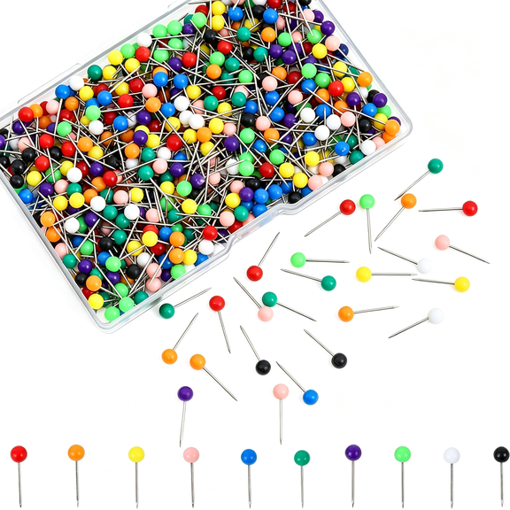 CCOCC Map Pins,500Pcs Multi-Color Push Pins for Cork Board,1/8" Small Map Tacks with Plastic Beads Head,10 Colors Map Pins for Travel Map,World Map Bulletin Board,Fabric Marking