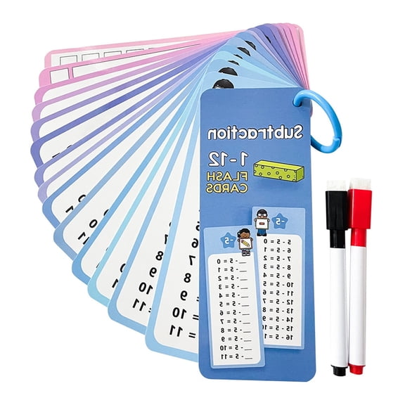 CCOCC Math Flash Cards with 2 Pens, 15 Piece Erasable Addition Subtraction Multiplication Division Learning Cards for Kids Ages 3-6, Preschool Kindergarten Arithmetic Teaching Aid Math Manipulatives