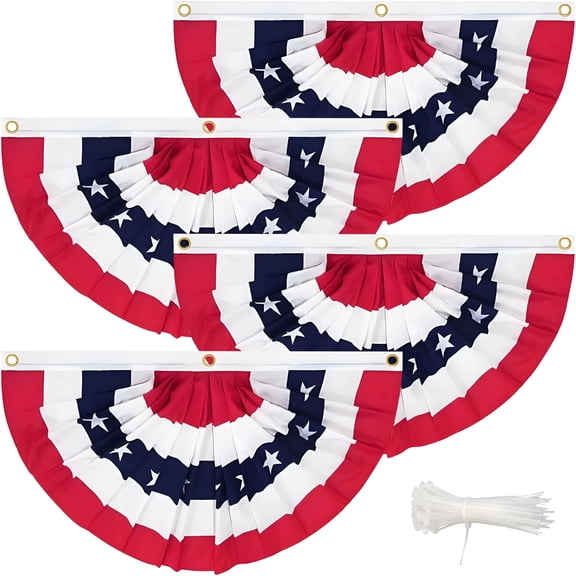 CCOCC Memorial Day Decorations 3 X 6 Ft Huge Bunting Flags with Grommets,Large America Pleated Fan Banner,4Th of July Anniversary Flag Usa Patriotic Red White Blue Decor 4 Pcs