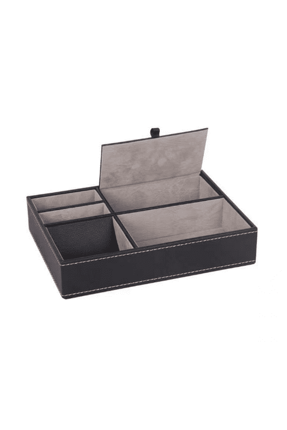 Mens Jewelry Box,Premium Valet Tray with 5 Compartments,Stylish Nightstand Organizer for Gift Phone Keys Wallet,Black
