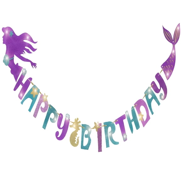 CCOCC Mermaid Magical Sparkle Happy Birthday Banner Favor Mermaid Theme Party Decoration Supplies For Kids Under the Sea Party