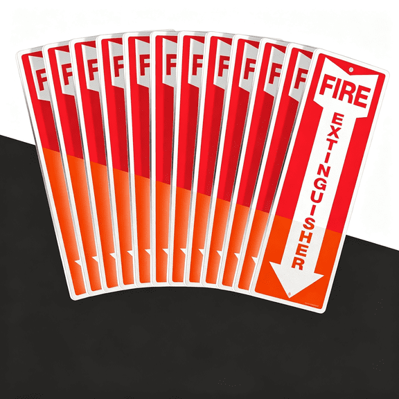 CCOCC Metal Fire Extinguisher Sign-12 Pack-12"X4" .040 Rust Free Heavy Aluminum,Reflective,Waterproof,Weatherproof and Fade Resistant,2 Pre-Drilled Holes,Easy to Install Indoors and Outdoors