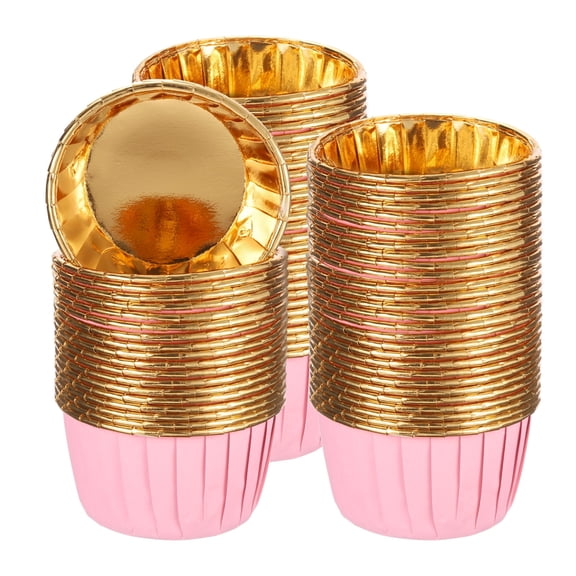 CCOCC Metallic Foil Cupcake Liners for Baking Cupcake,150Pcs Cupcake Muffins Liners Cupcake Holders,Pink/Gold