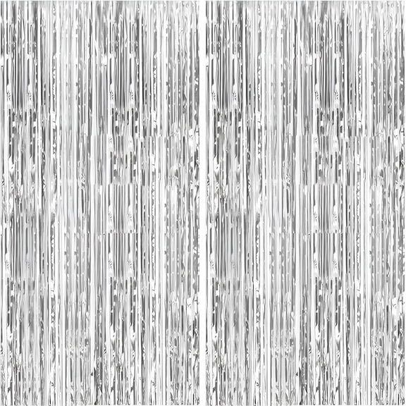 CCOCC Metallic Fringe Curtain Backdrop,3.3 X 66 Feet,2-Pack,Party Photo Booth Decoration (Silver)