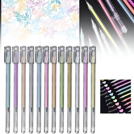 CCOCC 12-Pack Metallic Gel Pens, 0.5mm Liquid Glitter Iridescent Ink for Adult Coloring