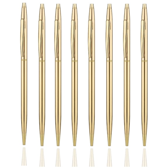 CCOCC Metallic Gold Ballpoint Pens,Slim Design,0.292 In,Gold Ink,8 Count,"Pack" 8