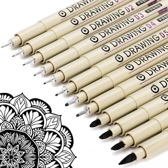 CCOCC Micro Fineliner Drawing Art Pens: 12 Black Fine Line Waterproof Ink Set Artist Supplies Archival Inking Markers Liner Sketch Outline Anime Gifts Manga Sketching Watercolor Zentangle Kit Stuff