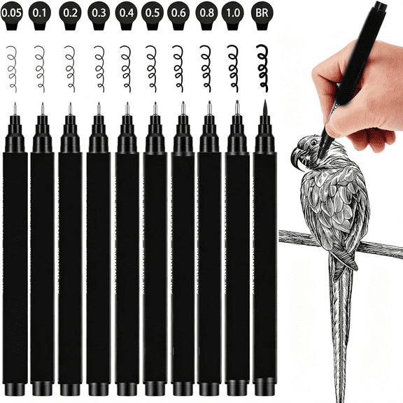 CCOCC Micro Pen Fineliner Pens, 10 Size Archival Black Ink Pens | Fine Point Waterproof Multiliner Pen for Artist Illustration, Sketching, Art Drawing, Anime, Manga, Diy Gifts Projects