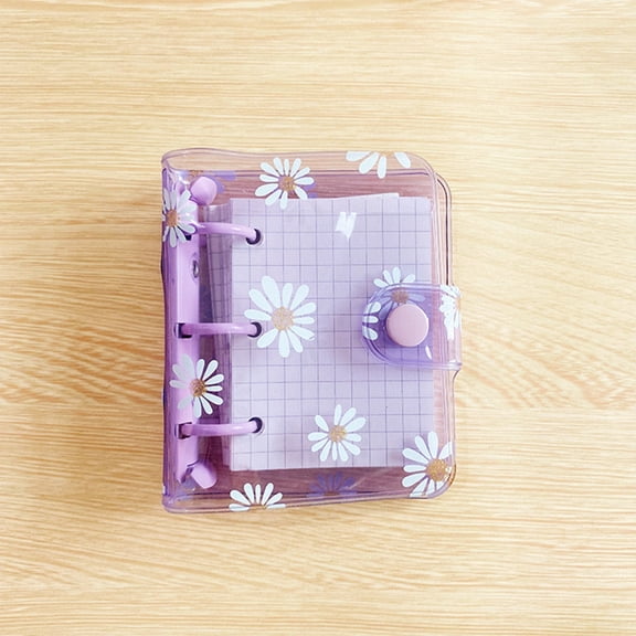 CCOCC Mini A8 Loose-Leaf Notebook, Floral Pattern Refillable Travel Journal, Portable Small 3-Ring Binder Pocket Notepad Purple Mini Journal