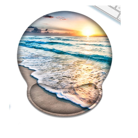 CCOCC Mouse Pad with Wrist Support,Ergonomic Design Mouse Mat,Soft and Supportive Memory Foam Desk Mat,Blue Beach