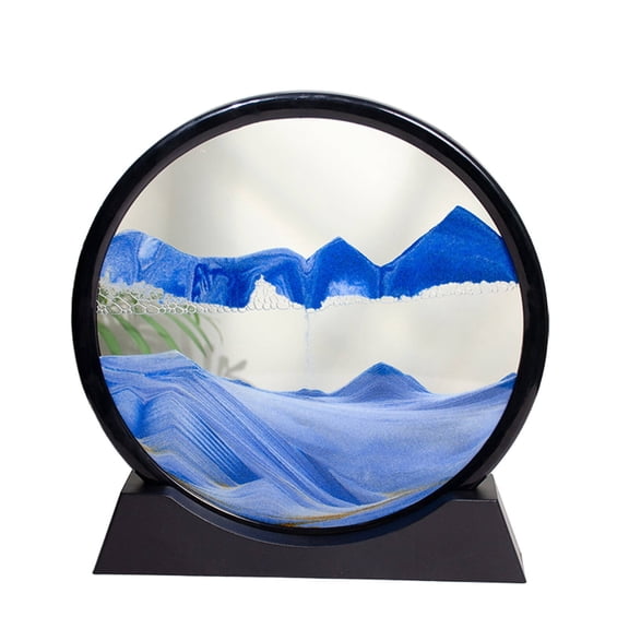 CCOCC 2026 New Moving Sand Art,Dynamic Flowing Sand Art Sand Motion Art,Multilayer Sand Effect Lead-Free Clear Glass Frame Dynamic Sand Art,Blue,12In