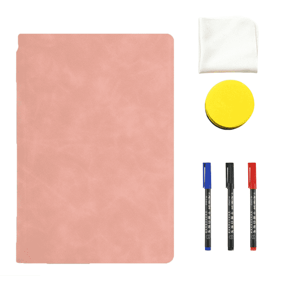 CCOCC Notebook Portable A5 Dry Erase Notebook Double Sided Convenient Writing Surface Reusable Whiteboard Notebook with Wipe and 3 Dry-erase Marker Pink 5.8*9.2"
